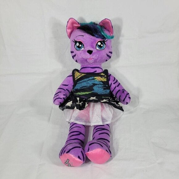 Build A Bear Honey Girls Teegan Cat Plush Stuff Animal with Outfit Purple Stripe - Picture 1 of 7